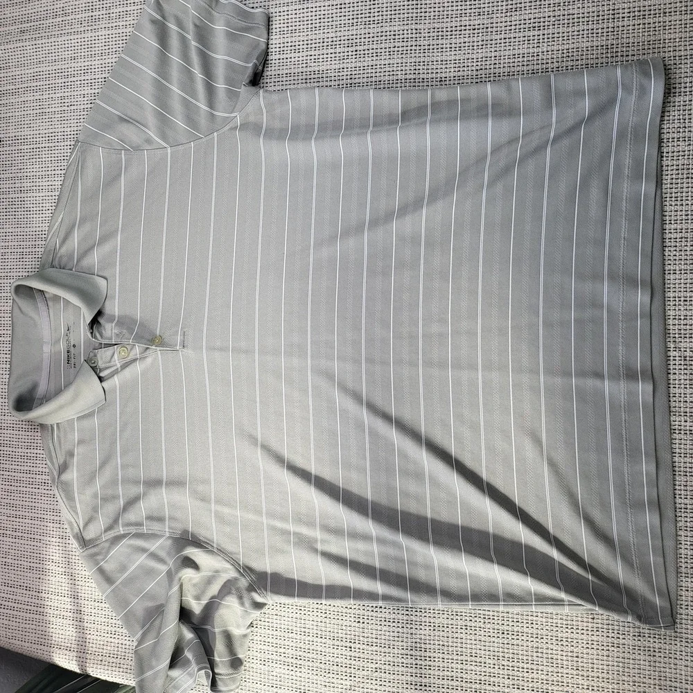 Nike Golf Polo Shirt Mens XL Gray Dri-FIT Striped Golf Short Sleeve Performance - Picture 1 of 6